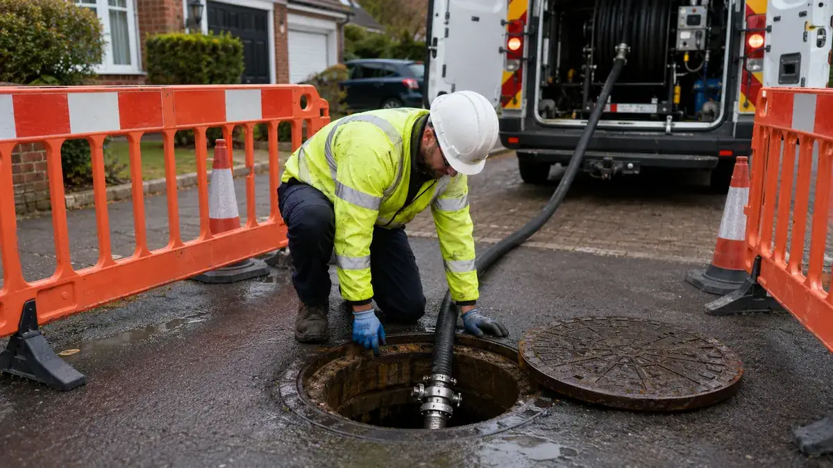Engineer inspecting an open manhole during an emergency sewage response