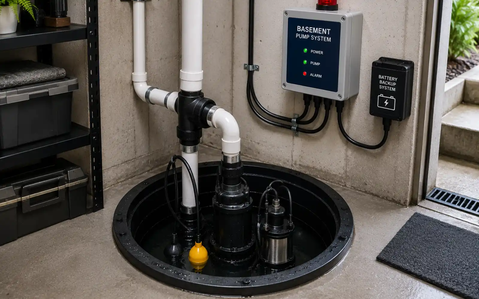 Basement sump pump installation