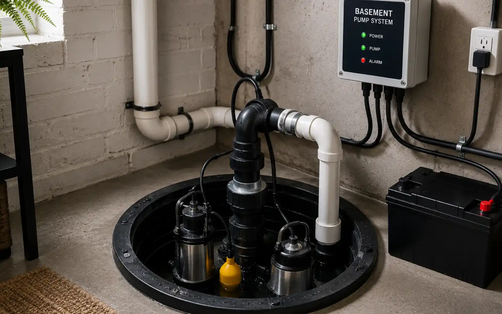 Sump chamber and basement pump system