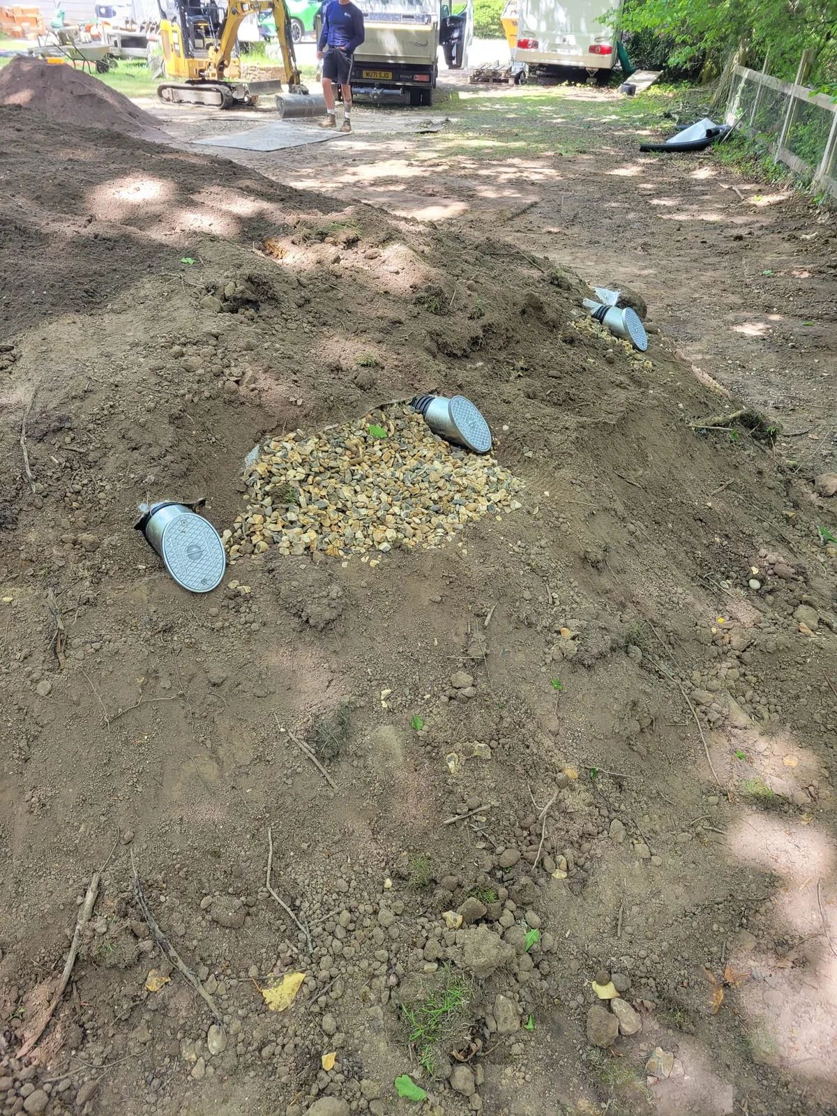 Excavation and preparation for mound drainage field installation in New Forest Hampshire