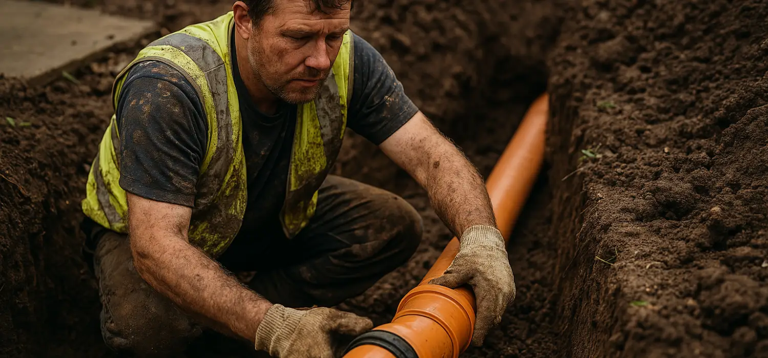 Drain repair engineer fixing collapsed pipe in the UK – Alton Facility Services