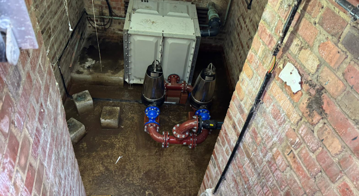 Old Tuke and Bell force ejector pump system prior to replacement in Havant Hampshire