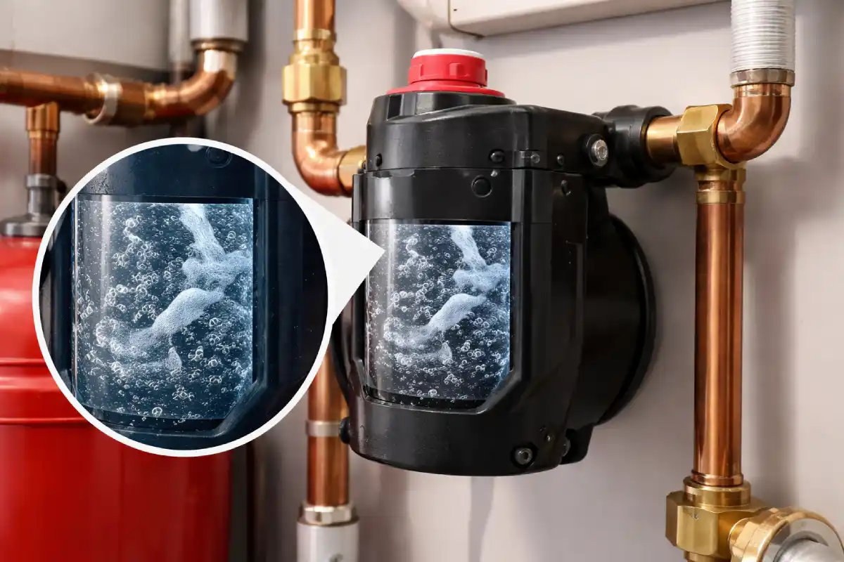 Illustration of air bubbles inside a water pump system