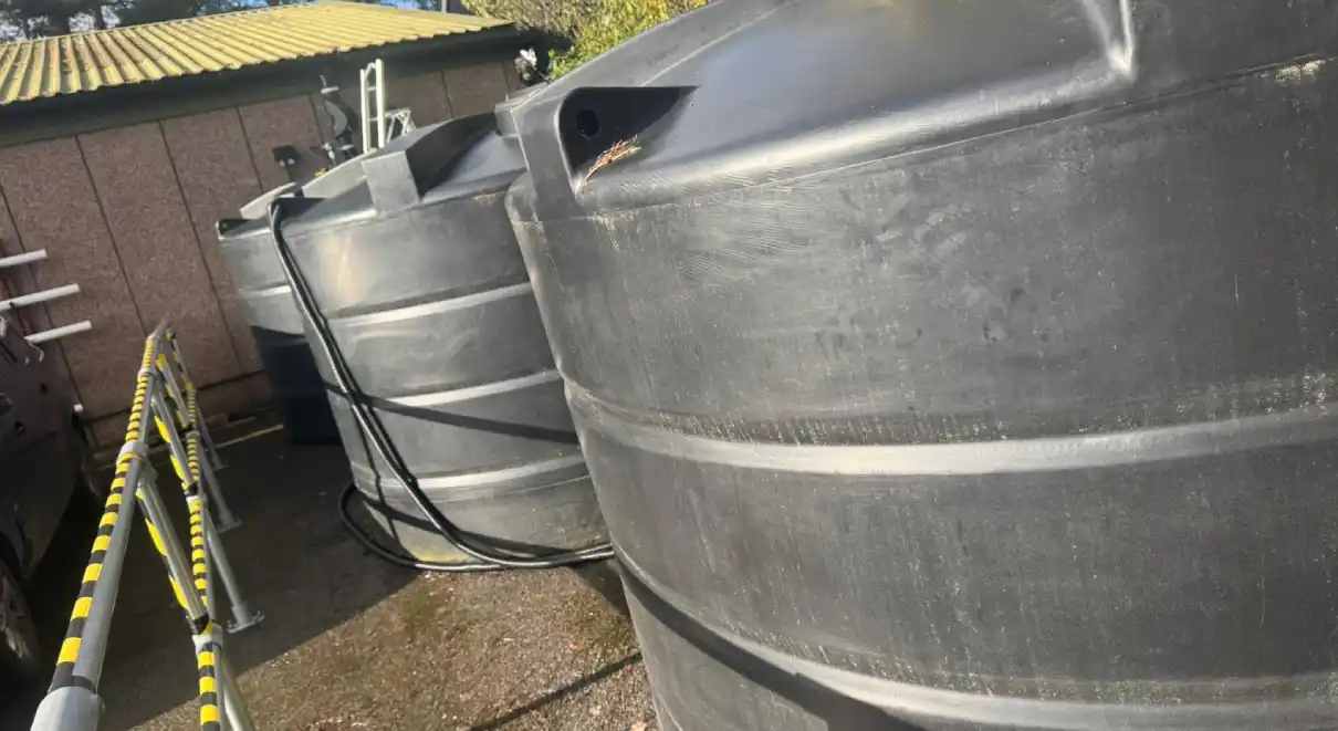 Commercial rainwater harvesting system collecting water from roof