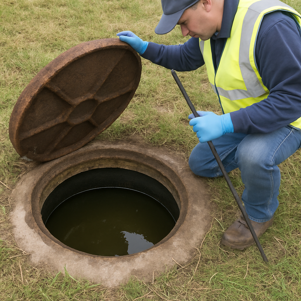 Engineer inspecting septic tank